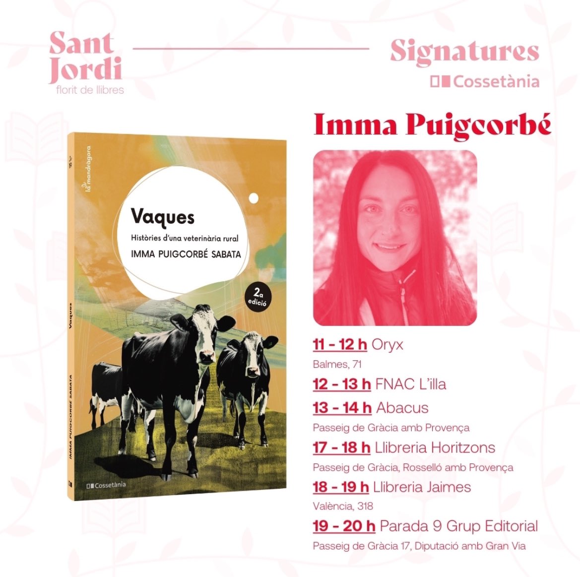 immaps's tweet photo. Aquest Sant Jordi estaré a Barcelona signant llibres! Aquests són els llocs on ens podrem conèixer, un munt tu! Doncs mireu, jo crec que agrairé haver fet curses de muntanya!🤭 Esperem no defallir en l’intent i l’emoció de viure un Sant Jordi com a “escriptora”! https://t.co/04Y2xnWBUk