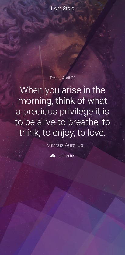 When you arise in the morning, think of what a precious privilege it is to be alive-to breathe, to think, to enjoy, to love. – Marcus Aurelius #iamsober