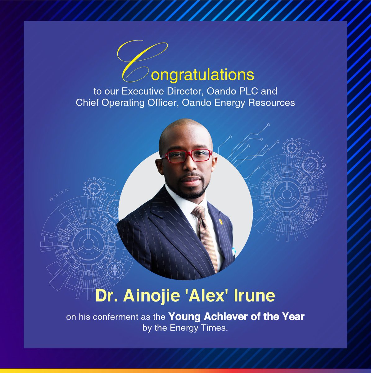 A standing ovation for our Executive Director, Oando PLC, @airune, on his conferment as the Young Achiever of the Year at the Energy Times Award Ceremony. The award is in recognition of his innovative thinking, dedication and invaluable contribution to the growth of Africa’s…