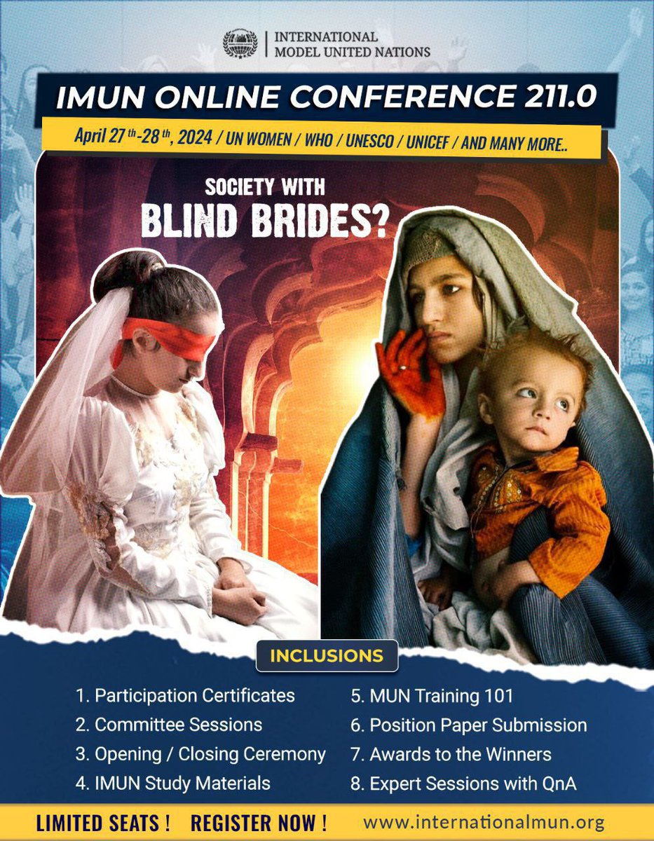 Did you know that every year, 12 million girls worldwide become child brides? It's a staggering statistic that demands our immediate attention. Join us as we address this global crisis head-on at the IMUN Online Conference 211.0,