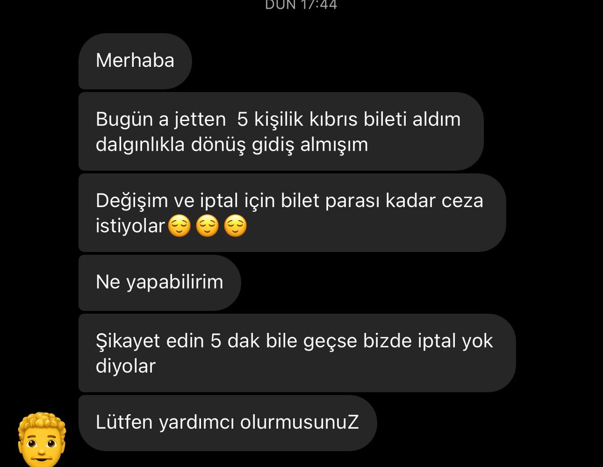 İnsanlar dalgınlıkla hatalı bir bilet alıp hemen farkettiğinde bileti düzenleyebilmek bu kadar zor olmamalı <a href="/AJET_TR/">AJet</a>

Aynı durum <a href="/TurkishAirlines/">Turkish Airlines</a> için de geçerli. 

Bu konuda bir kriter ve düzenleme bekliyoruz. 
<a href="/BilalEksiTHY/">Bilal EKŞİ</a>