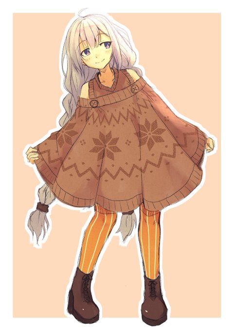 #軽い気持ちで描いたら思った以上に反響があった絵 
肩出しポンチョあかりちゃん 