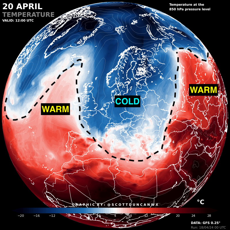 From summer-style warmth to a late winter chill...

Much of Europe experiences the full range April has to offer in just a few days. The amplified jet stream is a crucial feature for delivering the cold to Europe.