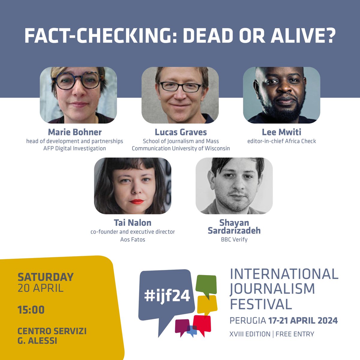 Shayan Sardarizadeh (@shayan86) on Twitter photo I'll be on a panel at the International Journalism Festival in Perugia at 3pm today to speak about misinformation and fact-checking alongside <a href="/MarieBohner/">Marie Bohner</a>, <a href="/gravesmatter/">Lucas Graves</a>, <a href="/tainalon/">Tai Nalon</a> and <a href="/LMAfrican/">Lee_Mwiti</a>.
It'll also be livestreamed on YouTube
youtube.com/@journalismfest
#ijf24 I'll be on a panel at the International Journalism Festival in Perugia at 3pm today to speak about misinformation and fact-checking alongside <a href="/MarieBohner/">Marie Bohner</a>, <a href="/gravesmatter/">Lucas Graves</a>, <a href="/tainalon/">Tai Nalon</a> and <a href="/LMAfrican/">Lee_Mwiti</a>.
It'll also be livestreamed on YouTube
youtube.com/@journalismfest
#ijf24