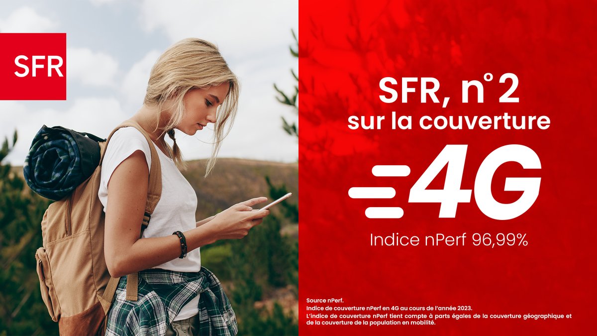 Déjà classé n°1 ex-aequo sur les performances des connexions #5G par #nPerf en 2023, #SFR continue d’investir et de déployer son réseau, y compris en #4G, et obtient le 2ème meilleur indice de couverture sur cette technologie