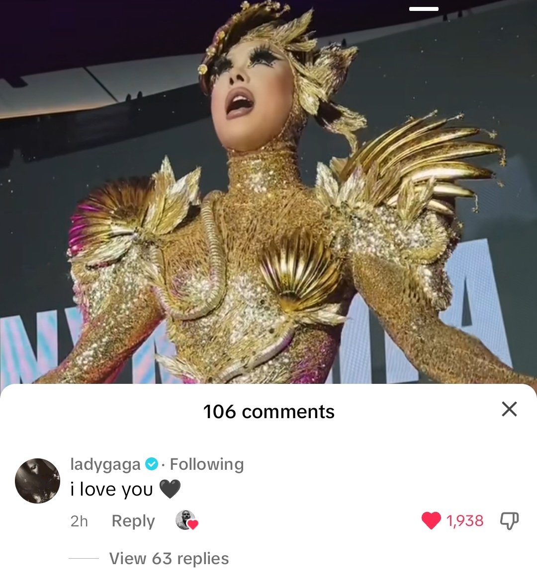 Lady Gaga expressed her love for #DragRace’s latest crowned queen, Nymphia Wind, by commenting on a TikTok video of her performing “Marry The Night.” LINK TO VIDEO: vt.tiktok.com/ZSFWygukL/