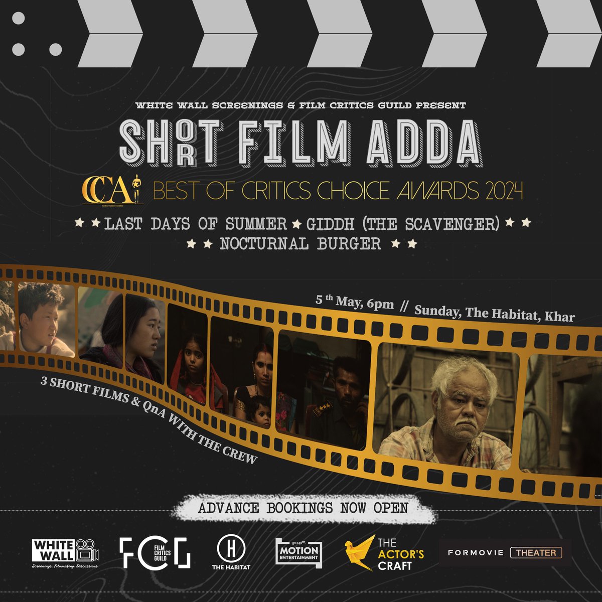 Do join us for the screening of these delightful shorts followed by QnA with the crew in.bookmyshow.com/events/white-w… In association with @theFCGofficial we present Short Film Adda - Best of @CriticsChoiceIn 2024 @ReemaSengupta @Manishsaini03 @stenzin @abhradas1 @anupamachopra