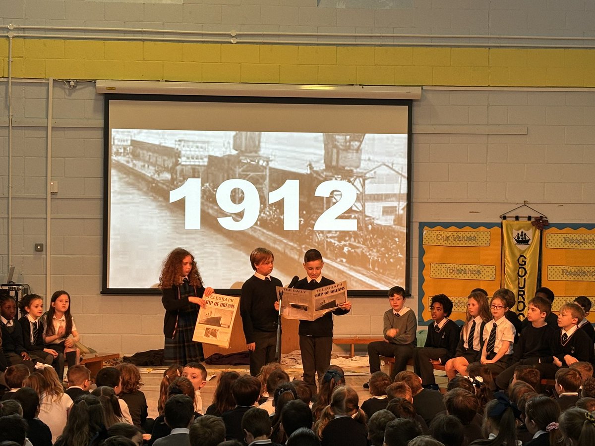Gourockpr's tweet photo. A thought provoking, powerful and informative showcase of learning by P5/4 yesterday - on ‘The Titantic’. Well done pupils and to Mrs Todd for their efforts - well presented and poignant music/singing to re-tell the tragic story of an ‘unsinkable ship’ ⚓️❄️ @MissTodd_GPS https://t.co/VjfhrjuQCs