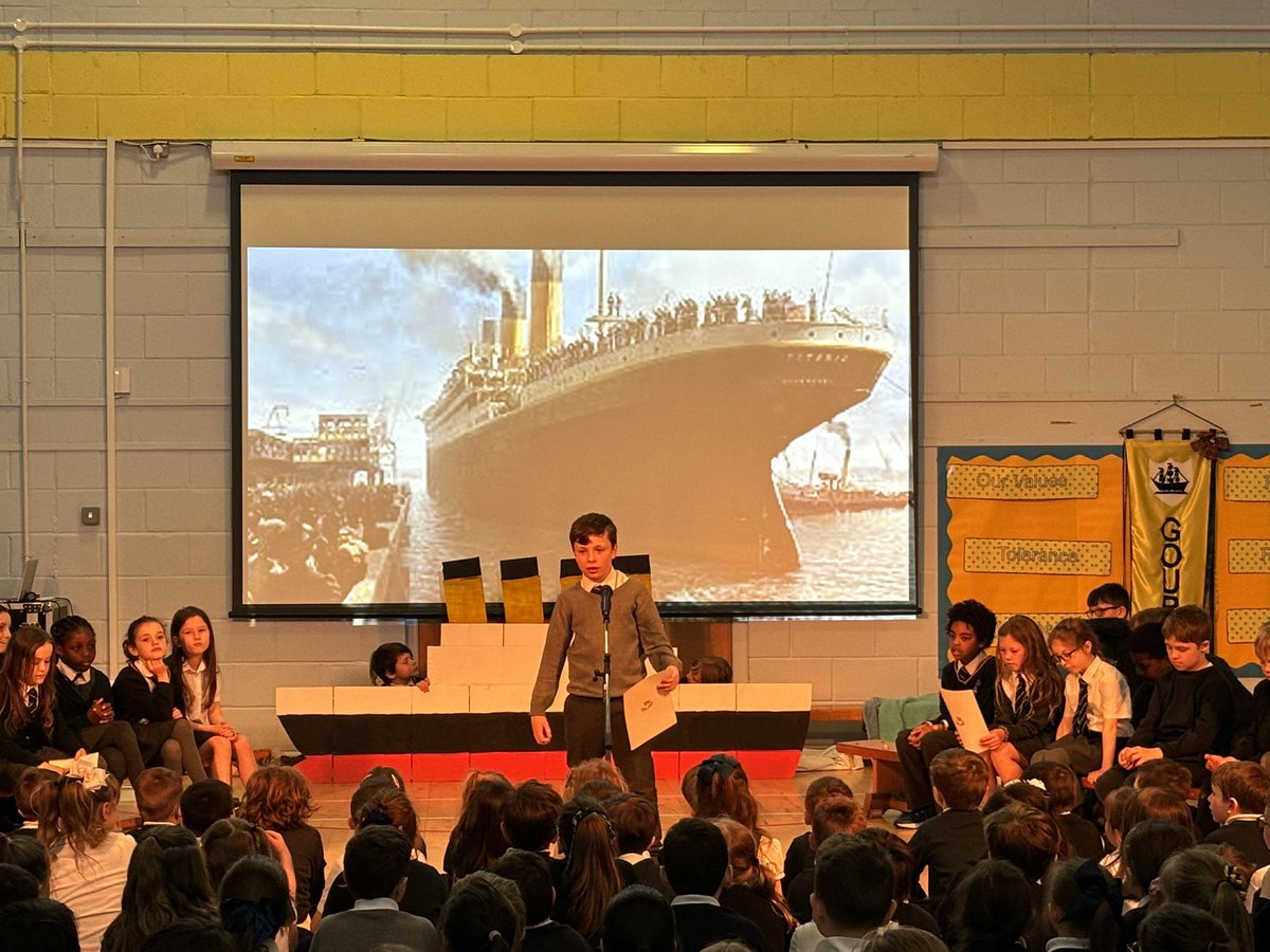 Gourockpr's tweet photo. A thought provoking, powerful and informative showcase of learning by P5/4 yesterday - on ‘The Titantic’. Well done pupils and to Mrs Todd for their efforts - well presented and poignant music/singing to re-tell the tragic story of an ‘unsinkable ship’ ⚓️❄️ @MissTodd_GPS https://t.co/VjfhrjuQCs