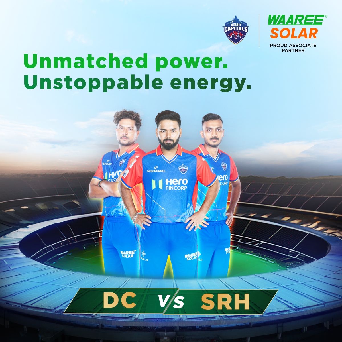 Game day vibes are in full swing!  Our team is geared up, pumped, and ready to dominate the ground.🏏
We're cheering you on every step of the way! 

#WaareeSolar #DelhiCapitals #IPL2024 #PoweringPerformance #waaree #solar