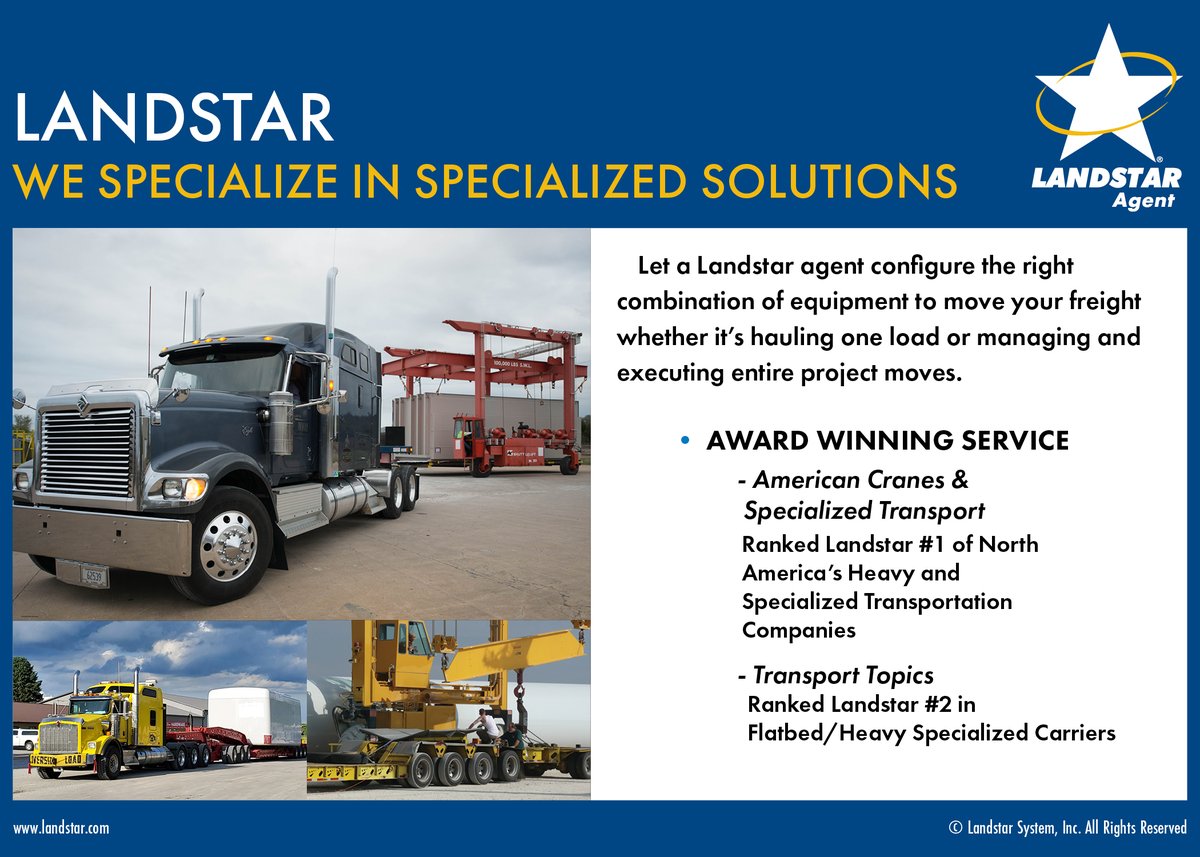 SodaCityFreight's tweet photo. Equipped for excellence! Our heavy haul services utilize advanced equipment and technology to transport your specialized freight safely and efficiently.
Experience the difference with our industry-leading solutions. #Landstar #HeavyHaul #SafeTransportation https://t.co/wSzv3pH0W7