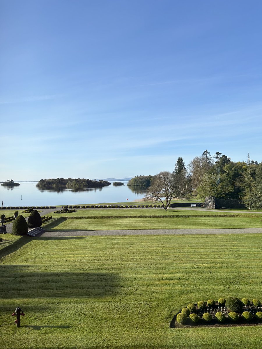 View from last night and this morning, more than enough to bring a huge smile to start the day ⁦<a href="/ashfordcastle/">Ashford Castle</a>⁩ looking forward to another exciting one with our  speakers at our history weekend 🍀 check  our website to avoid disappointment next time