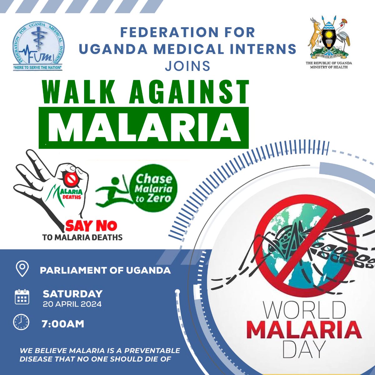 The walk against Malaria in progress. The Federation for medical interns well represented by its NEC leaders and our fellow interns. Amidst is the Deputy speaker Hon. Thomas Tayebwa