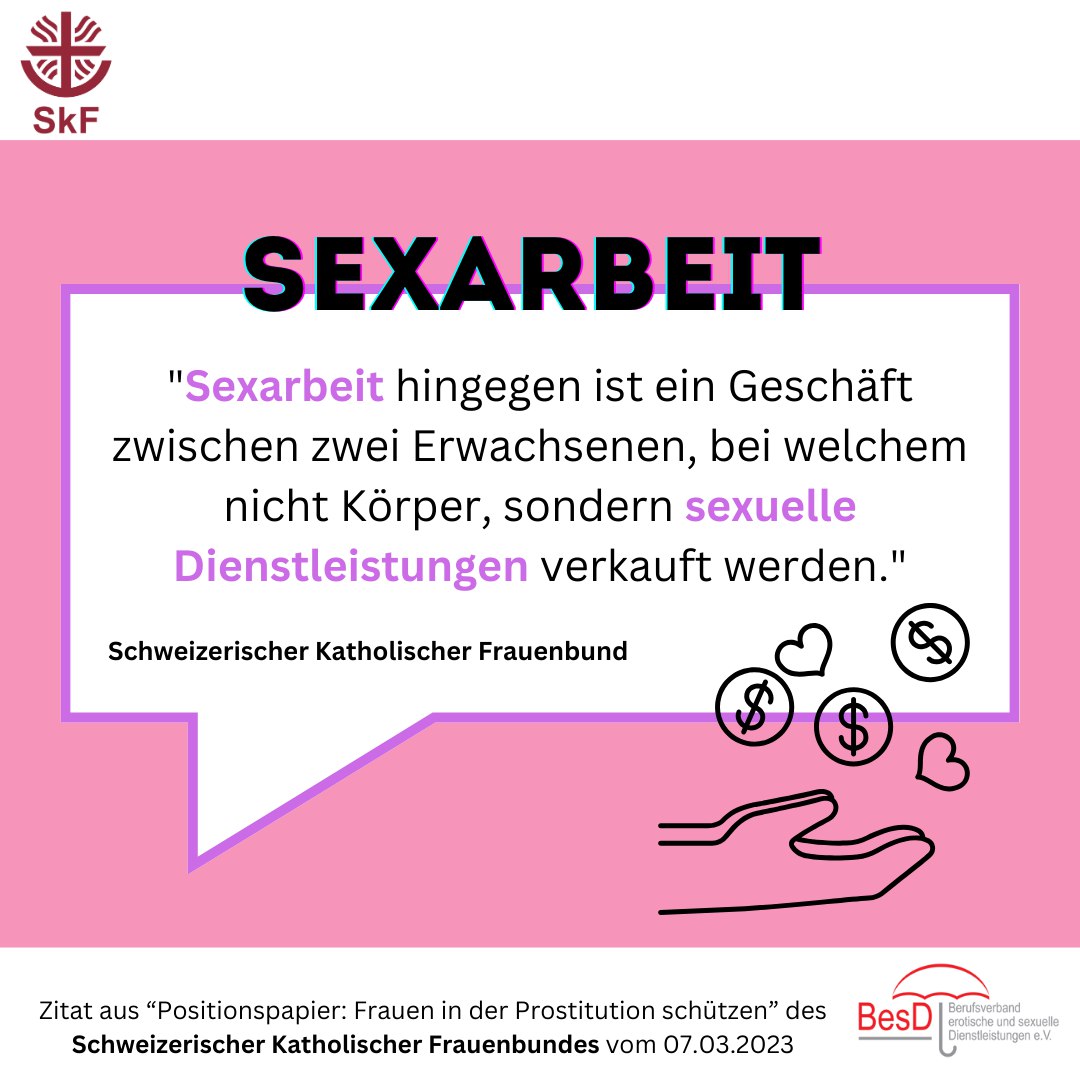 Wir verkaufen unsere Körper nicht. Wir verkaufen eine sexuelle Dienstleistung! Wenn es der Katholische Frauenbund aus der Schweiz verstehen kann, warum nicht Christdemokrat*innen hierzulande? #sexarbeitistarbeit #fightstigma