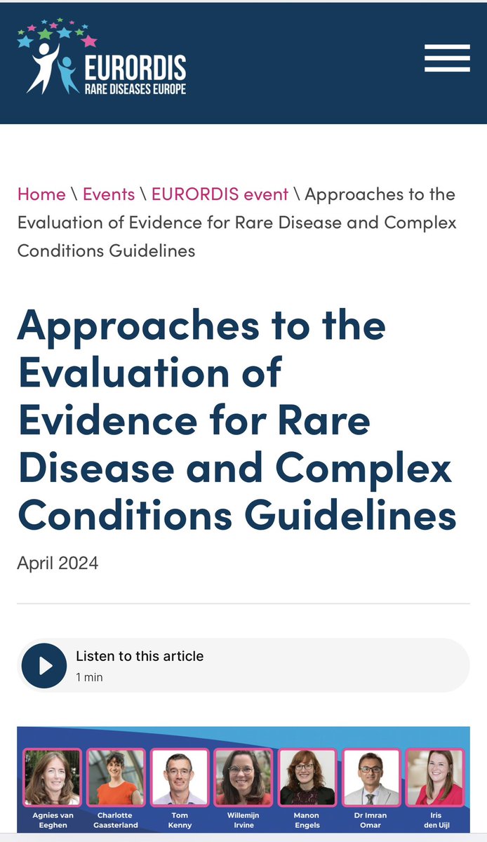 Honoured to be invited by EURORDIS-Rare Diseases Europe to share my views on Evaluation of Evidence for Rare Disease and Complex Conditions Guidelines. More information including registration at the following link: eurordis.org/approaches-to-…