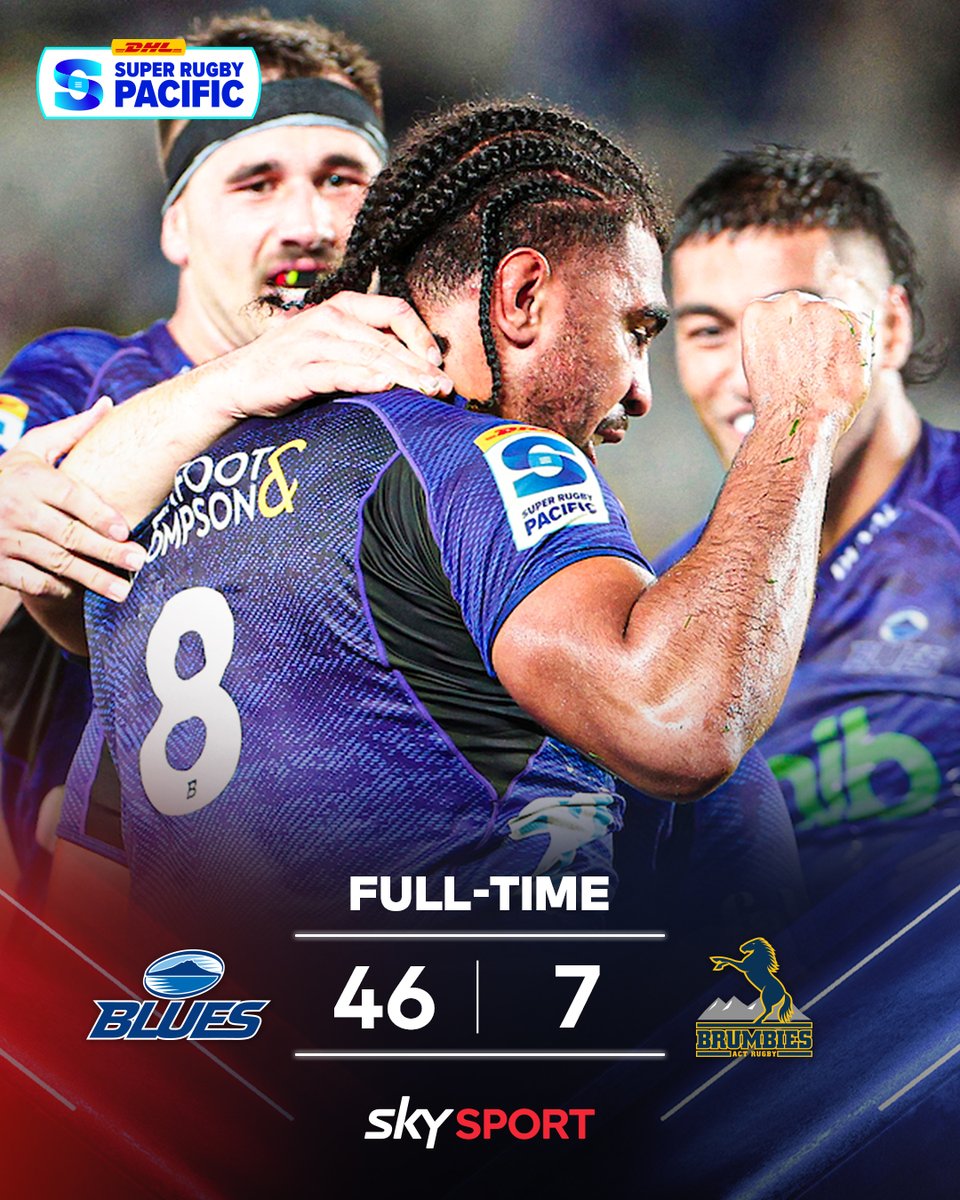 The Blues with a RECORD victory over the Brumbies as they keep the pressure on the Hurricanes atop the #SuperRugbyPacific table 💙😍 #SkySportNZ