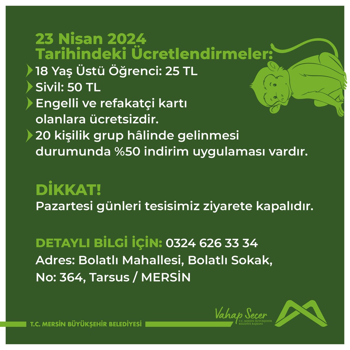 23 Nisan'da Tarsus Doğa Parkımız 18 yaş altı ziyaretçilerimize ücretsiz. Detaylı bilgi için kaydırınız. 👉