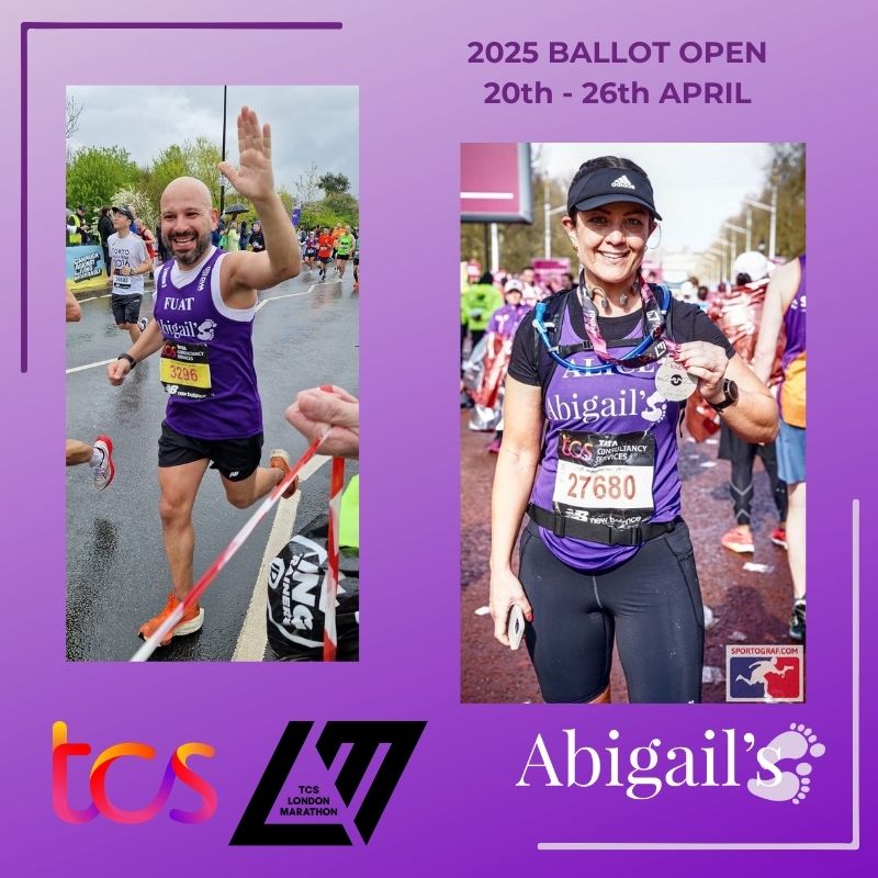 💜 The ballot for The London Marathon 2025 is open from 20th - 26th April. 💜 Marathon day next year is Sunday 27th April. 💜 Sign up now and choose to run for Abigail's Footsteps. tcslondonmarathon.com/enter/how-to-e…