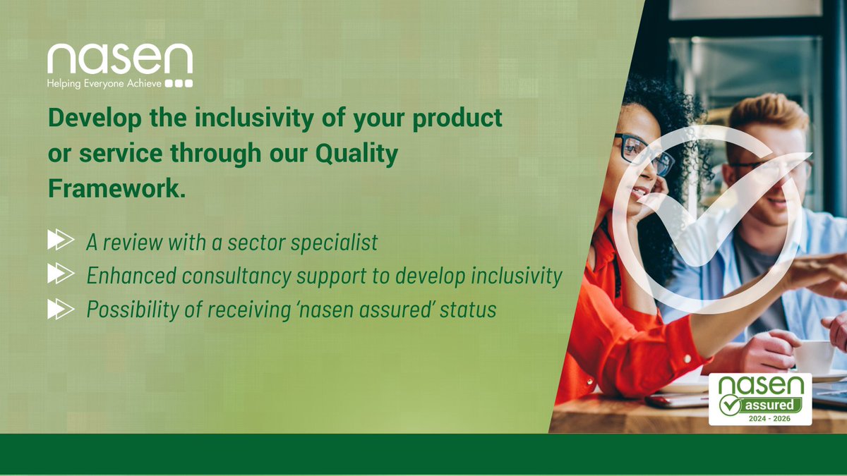 Are you looking to be more inclusive? With a mission to advocate for inclusivity and accessibility in education, nasen’s Quality Framework program allows products and services to undergo a review by qualified education specialists. Find out more here: ow.ly/w3tq50RjAMQ