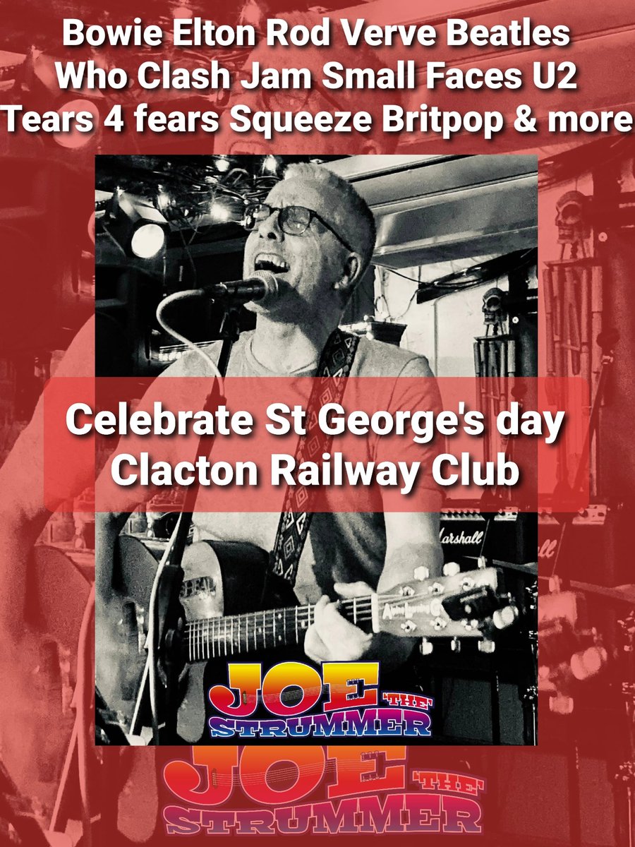 Sunday 21st April, early St George's day celebration! 
Best of English Rock, Pop, Britpop.......people of #clacton #keepmusiclive #supportlocalmusic #supportlivemusicvenues #acousticcovers #acousticguitar #singalong
