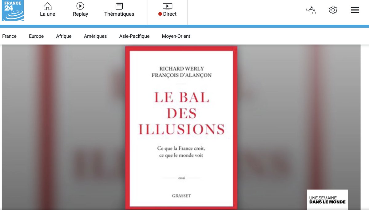 Grand merci @france24 @AchrenVerdian d'avoir convié @Blick_fr au débat du vendredi «Une semaine dans le monde». Cliquez ici pour le retrouver en replay. Avec @CartooningPeace @Zyad63 . Merci d'avoir présenté «Le bal des Illusions» @EditionsGrasset coécrit avec @fdalancon