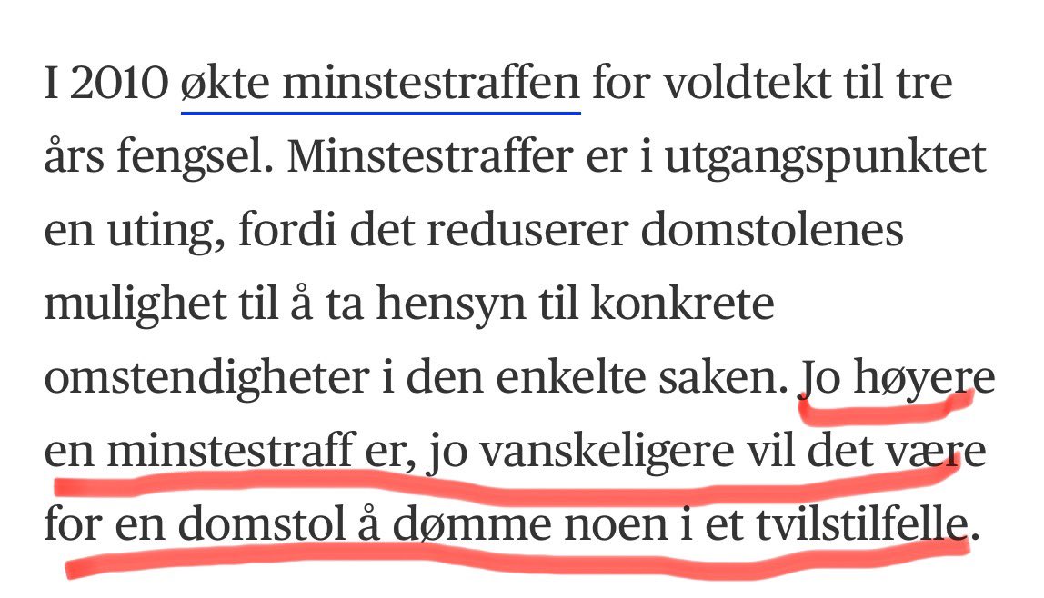 Her var mye rart. Dersom det foreligger «et tvilstilfelle» skal det frifinnes, uansett minstestraff eller ei. Artikkelen slutter med at vi må «tørre å tenke nytt», men jeg skjønner ikke helt hva som foreslås. aftenposten.no/meninger/debat…