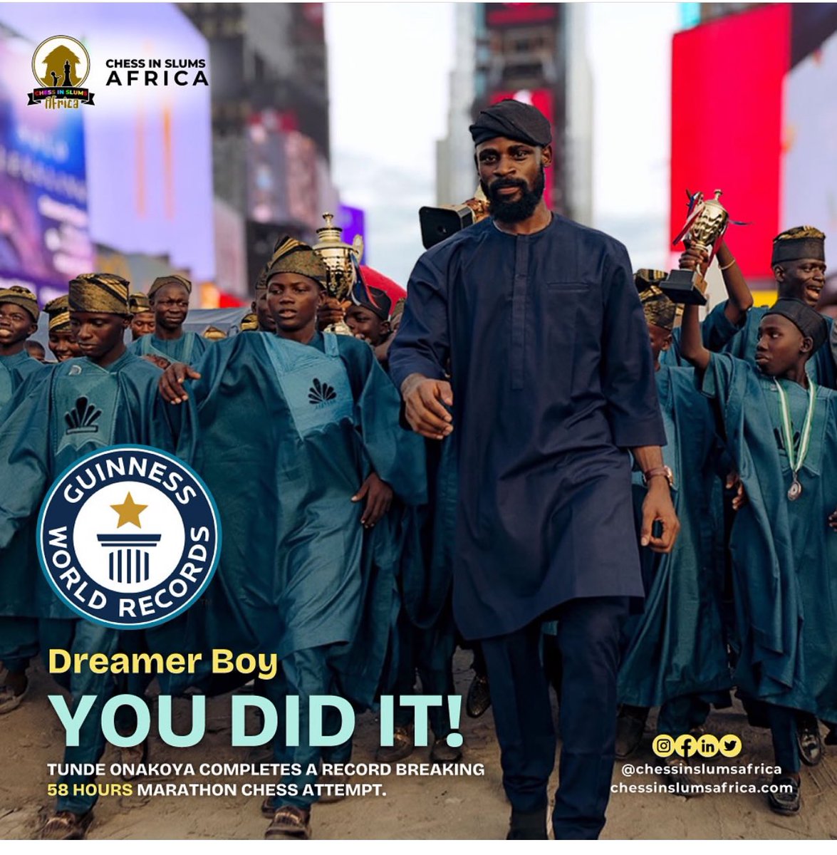 Suwaida19's tweet photo. @Tunde_OD once mentioned he will want to be remembered “as the guy who thought it was possible to do great things from a small place”, and so shall it be. Thank you for changing the lives of many kids and making them believe it’s possible! #Tunde58hoursofChess #TundeChessMarathon https://t.co/Q6yJuC6JK8