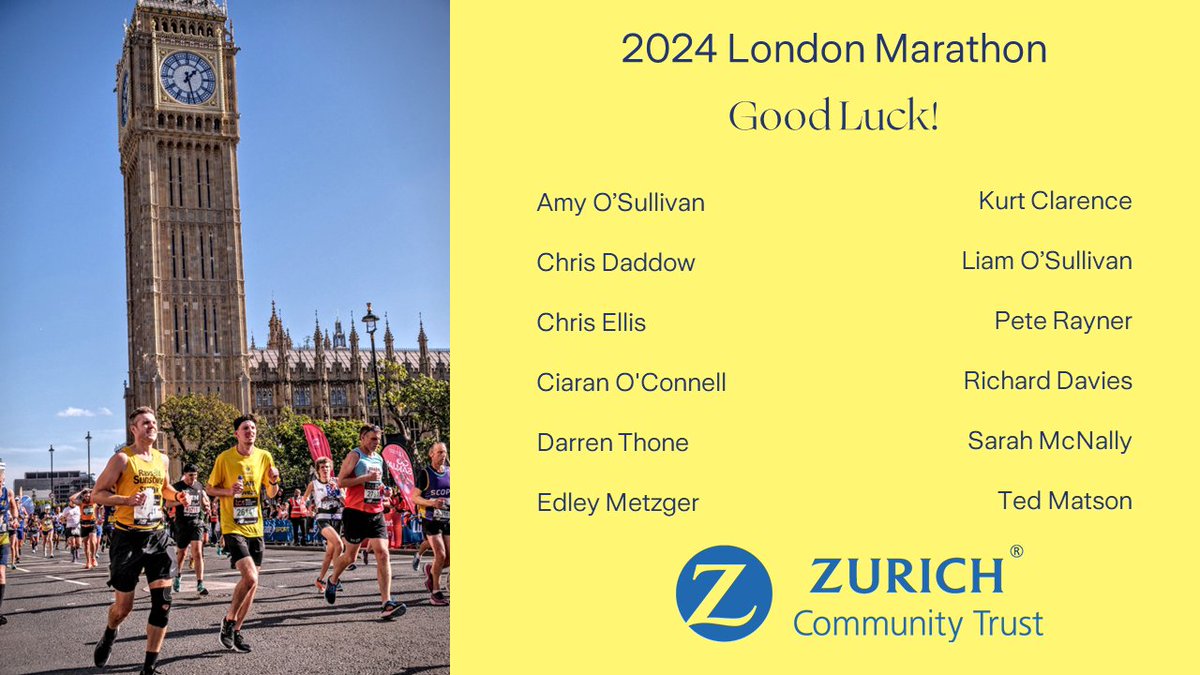 ZurichCommunityTrust (@zctrust) on Twitter photo God luck to our amazing 12 <a href="/ZurichInsUK/">Zurich Insurance UK 🇬🇧</a> runners off to London in preparation for race day tomorrow! So far, they've raised over £31,000 (including matching), which is absolutely incredible and will help support our charity partners across the UK.
Good luck team & thank you!💙 God luck to our amazing 12 <a href="/ZurichInsUK/">Zurich Insurance UK 🇬🇧</a> runners off to London in preparation for race day tomorrow! So far, they've raised over £31,000 (including matching), which is absolutely incredible and will help support our charity partners across the UK.
Good luck team & thank you!💙