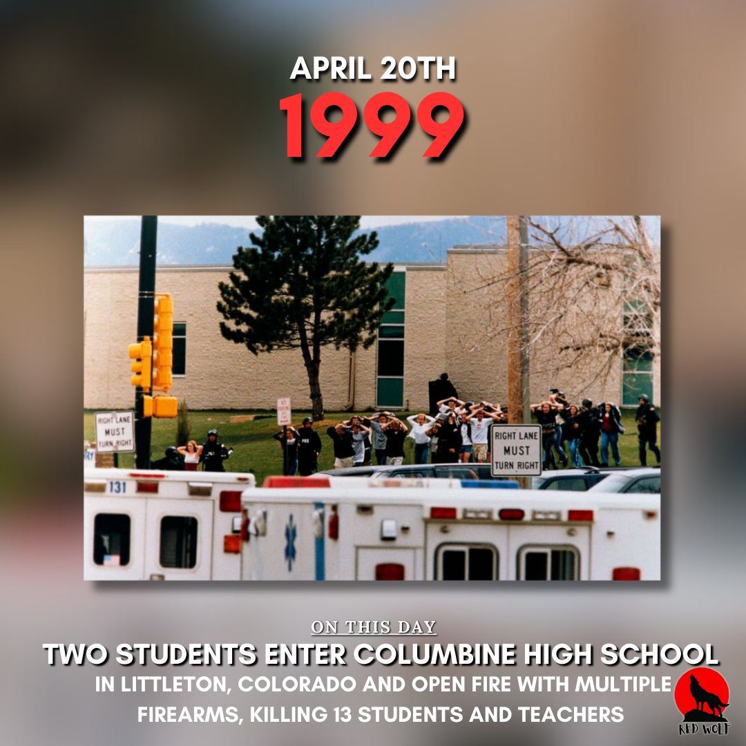 On this day 1999, Two students enter Columbine High School in Littleton, Colorado and open fire with multiple firearms, killing 13 students and teachers #onthisday #Americanhistory #gunlaws #fyp #otd