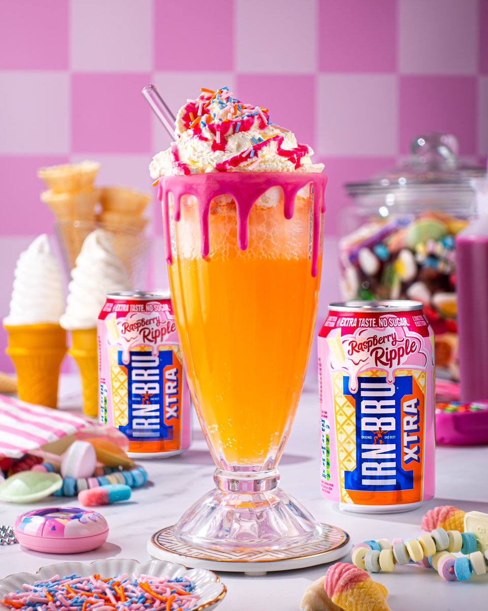 Who's ready to take a sip down memory lane? We’ve cracked open a can of Raspberry Ripple to create this epic IRN-BRU float sundae, sprinkles and all 🍨🍦💖 #XtraFlavours #IRNBRU 📸: @ginanddominic