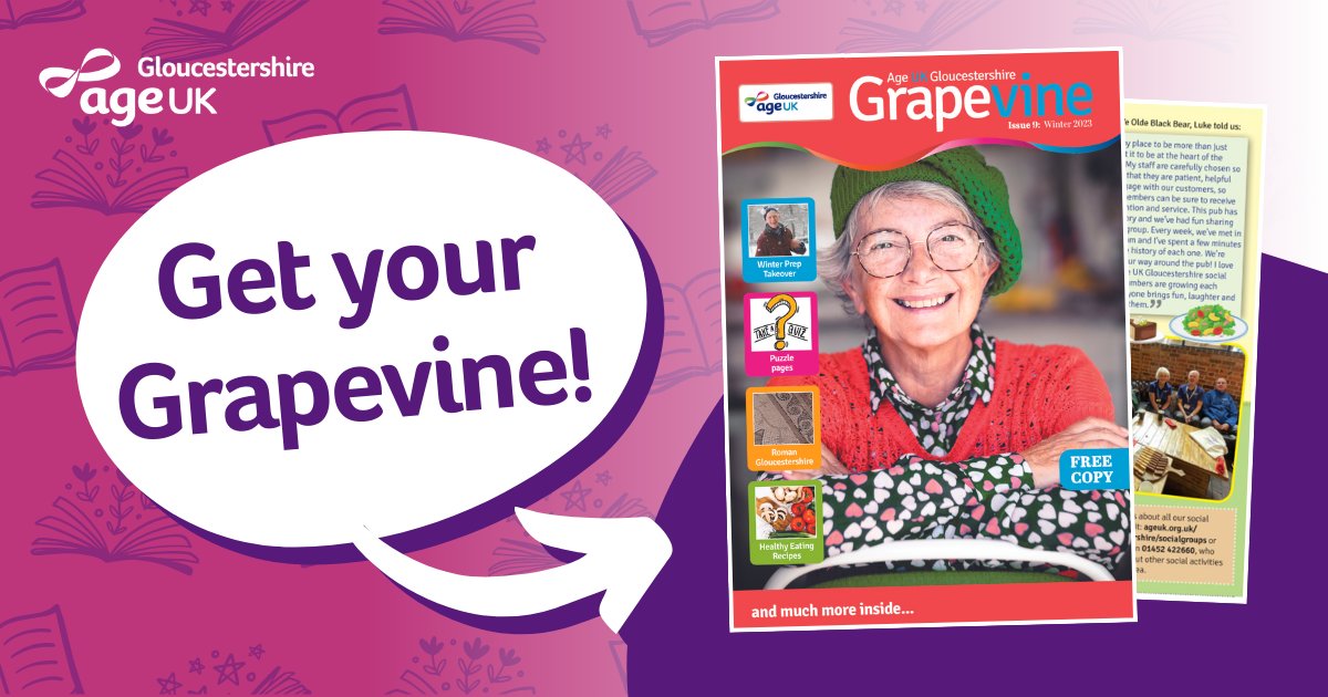 📢 Did you know that you can now sign up to receive the latest edition of our #GrapevineMagazine via email? 🧑‍💻 👉 Click the link to get your copy today, ageuk.org.uk/gloucestershir… 📚