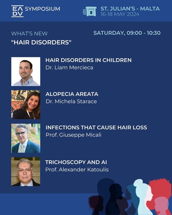 😍 Take a look at the #EADVSymposium scientific programme, featuring sessions on the trending subject of hair disorders. The session will focus on #hair disorders in children, #alopecia areata, infections leading to hair loss, and the integration of Trichoscopy and AI.