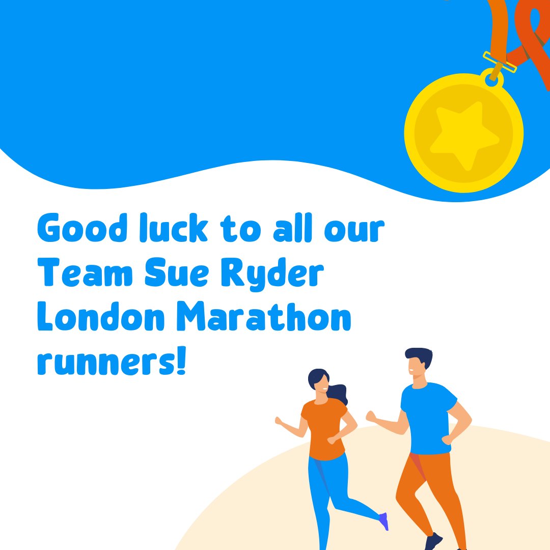 Please join us in wishing all our TCS London Marathon runners the very best of luck for the big day tomorrow! We hope you have a brilliant day and share our biggest thanks for your fantastic support - you are incredible 💙 Apply for a place in 2025 at sueryder.org/get-involved/f…