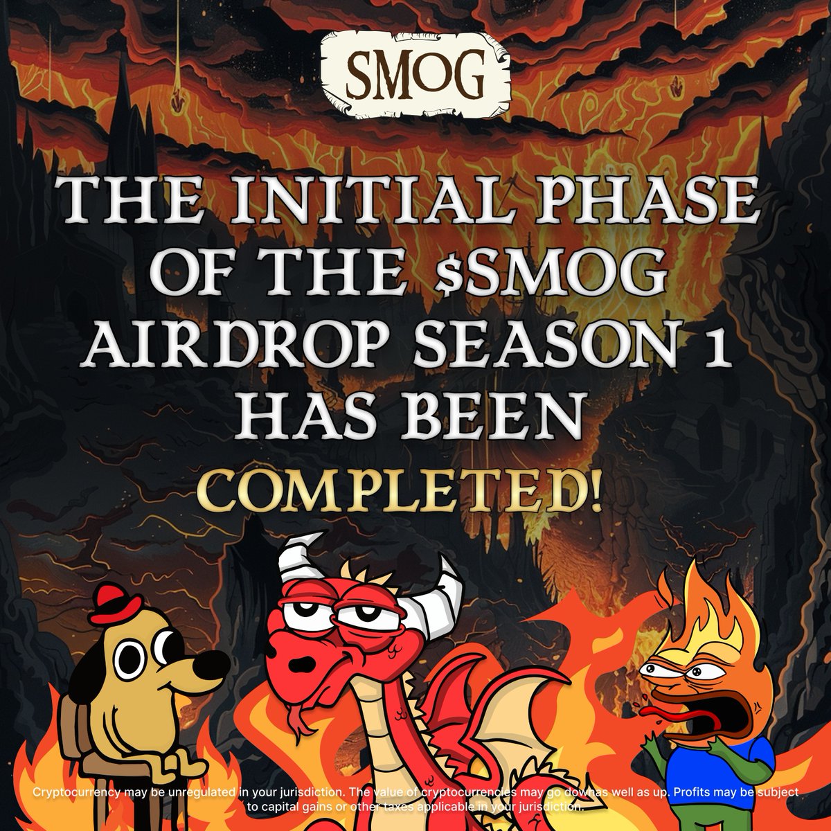 SMOGToken's tweet photo. #Dragons, we bring you some fantastic news!🐉💫

The first Phase of the $SMOG #Airdrop has now been completed!🎉

Combining weeks 1 &amp; 2 to deliver 25% of our airdrop in one go, due to last week's delay!⏩

Join now and seize the many opportunities that are coming in Season 2!🔥 https://t.co/Ok2mOdjZLu