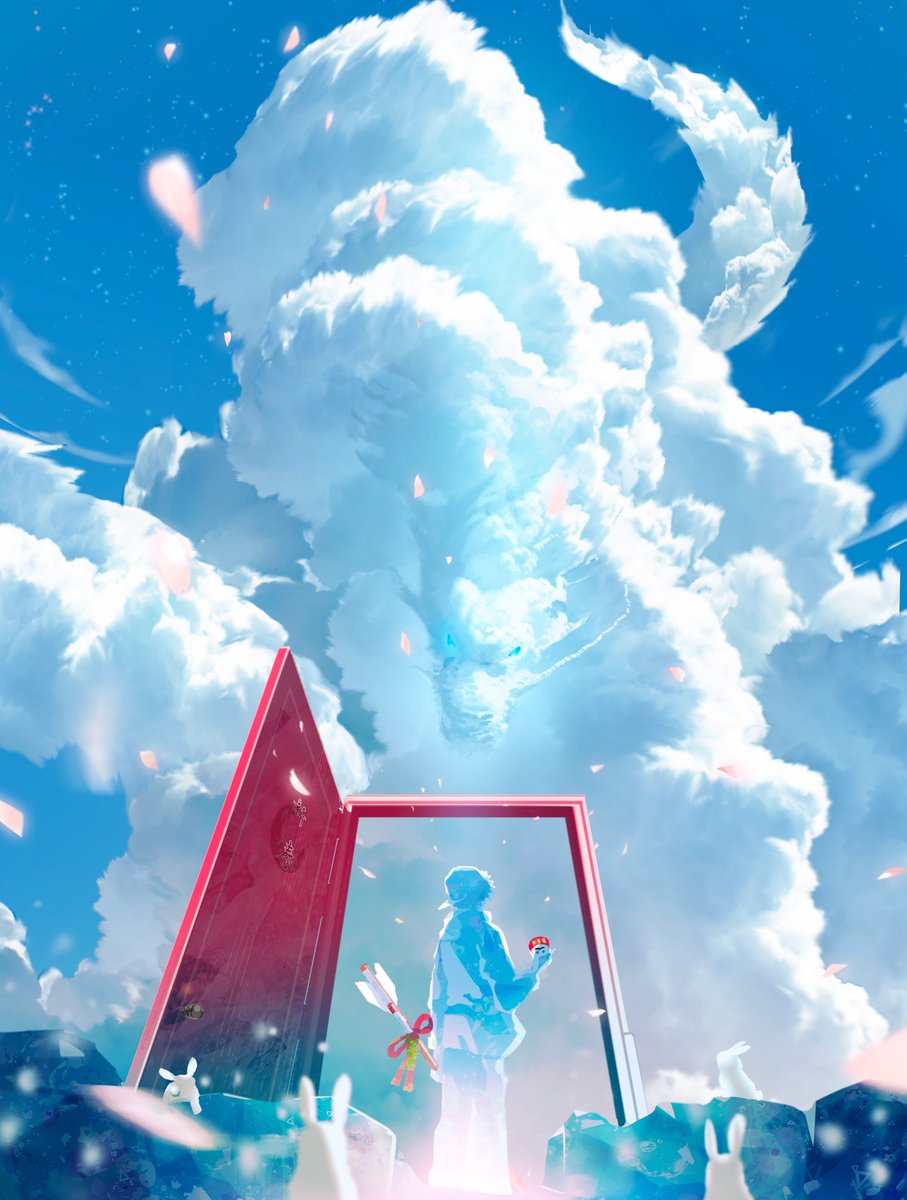 1girl solo short hair standing outdoors sky day  illustration images