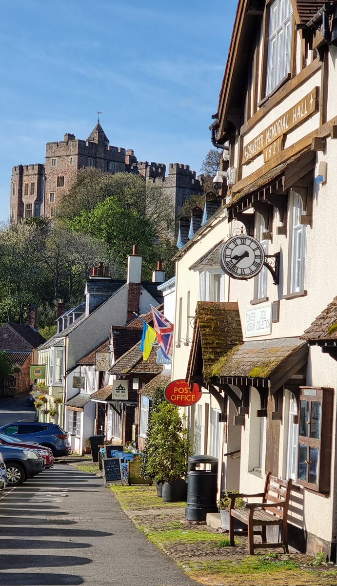 Good morning from Dunster Village! Enjoying the perfect weather as we soak up the sunshine on the High Street under the beautiful blue sky. Ideal conditions for exploring our charming village! ☀️🌳 #DunsterVillage #Dunster #DunsterInfo