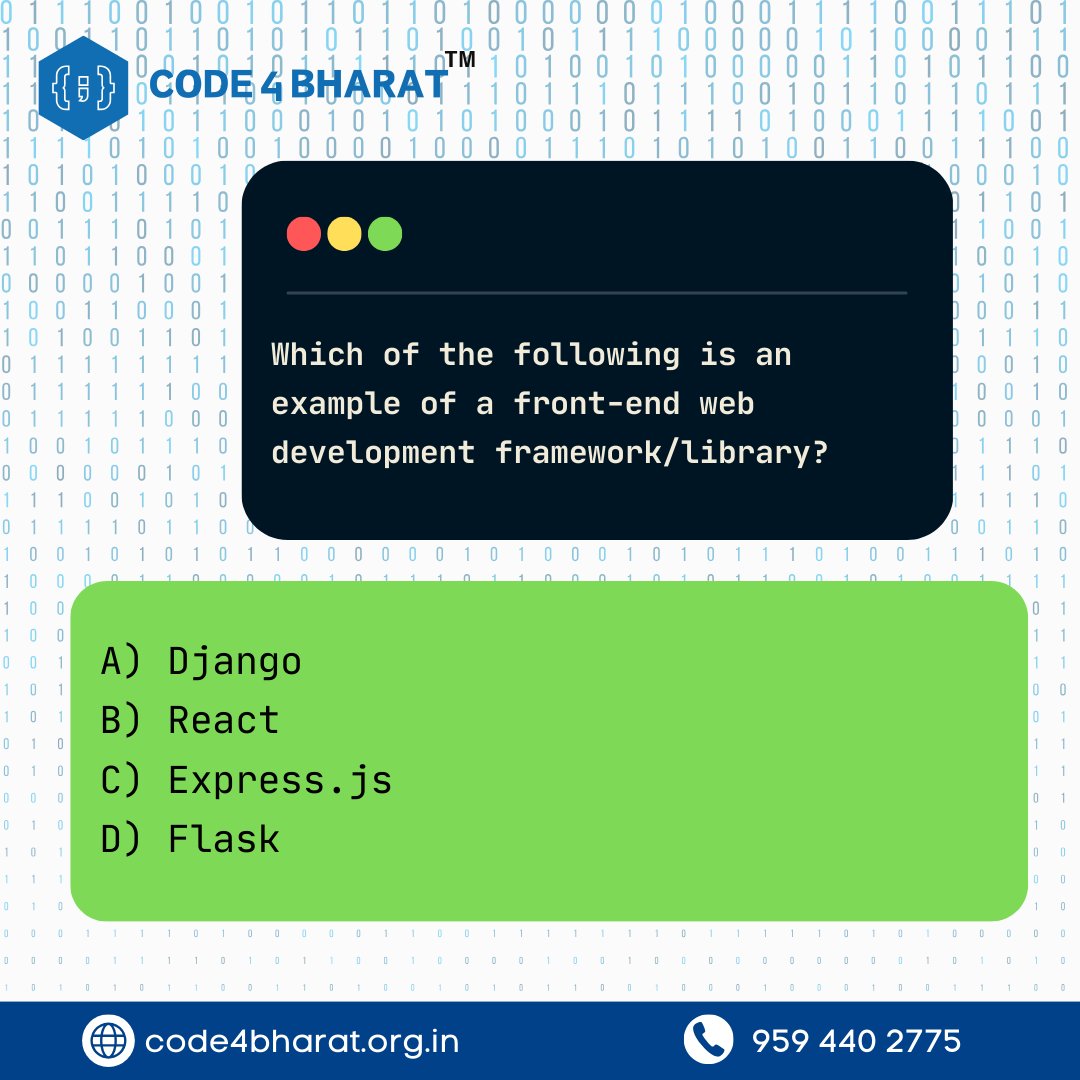 neha_mehna4809's tweet photo. Front-end devs, can you name this framework/library? 🚀 Drop your answer &amp; tag a friend to join the challenge! 💡 #FrontEndChallenge #WebDevelopment #FrameworkOrLibrary #CodingQuiz #Code4Bharat https://t.co/Moycu0JFl7