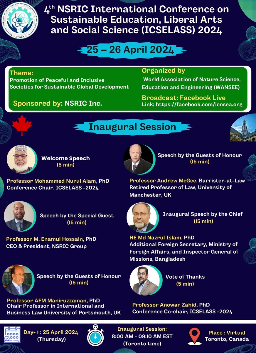 nist_canada's tweet photo. We are pleased to cordially invite you to attend our 4th NSRIC International Conference on Sustainable Education, Liberal Arts and Social Science (ICSELASS) 2024. Please mark the dates and times [April 25-26, 2024; 8:00 am-1:30 pm EST (Toronto time)]. https://t.co/wSnt5uGdVT