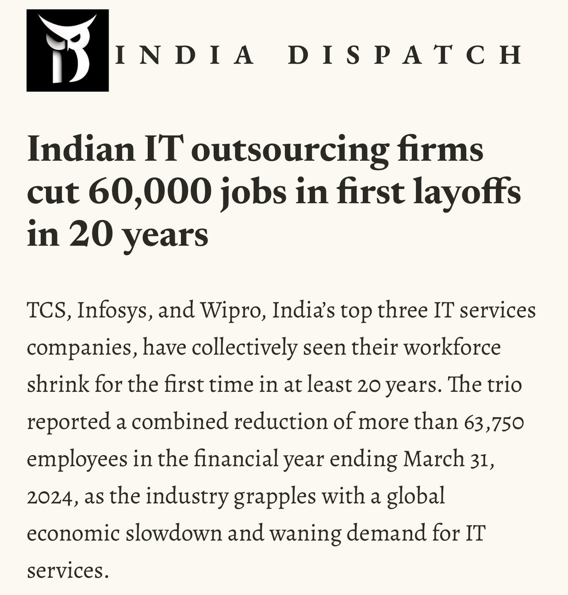 Turns out SIR was right again. SIR expects the employee hiring rate won't ever be same like it used to be. The hiring growth will be moderate to low. AI will make the cream layer of employees more productive, thus reducing importance of low quality employees.