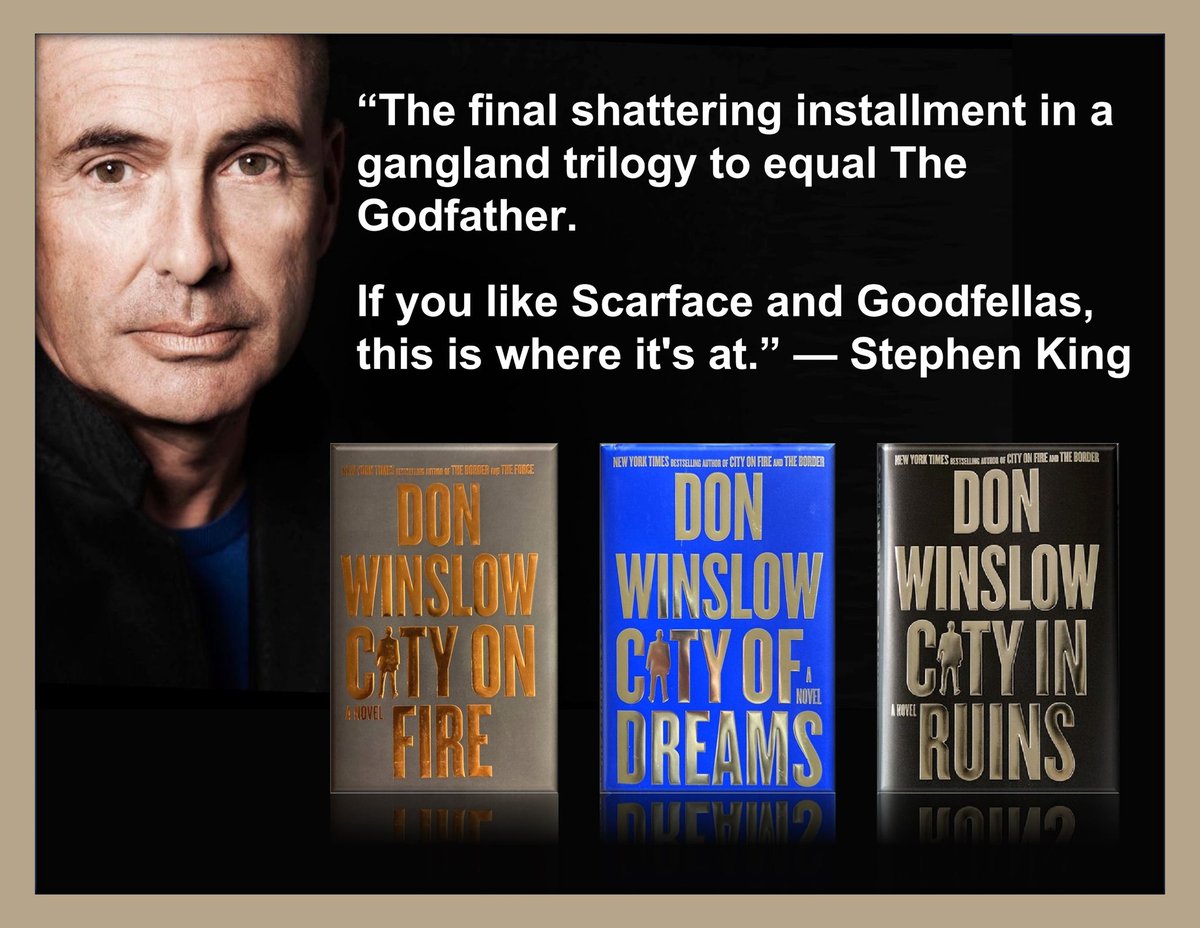 @donwinslow Congratulations Don 🔥❤️

Without a doubt, your latest Trilogy is the very BEST I've ever read!

#CityOnFire ⭐️⭐️⭐️⭐️⭐️
#CityOfDreams ⭐️⭐️⭐️⭐️⭐️
#CityInRuins ⭐️⭐️⭐️⭐️⭐️

My only HOPE is that you change your mind and come out of writing retirement 🙏❤️