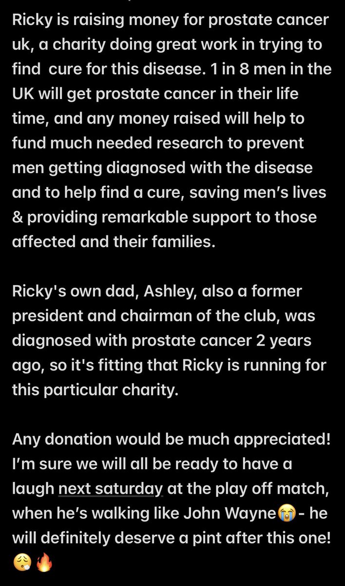 RICKYS RUNNING!!🏃‍♂️ Good luck to former president and club captain Ricky Armstrong, who is braving the London marathon this Sunday!💙💛 Anything you can spare to help with his purpose would be massively appreciated 👇 justgiving.com/fundraising/Ri…