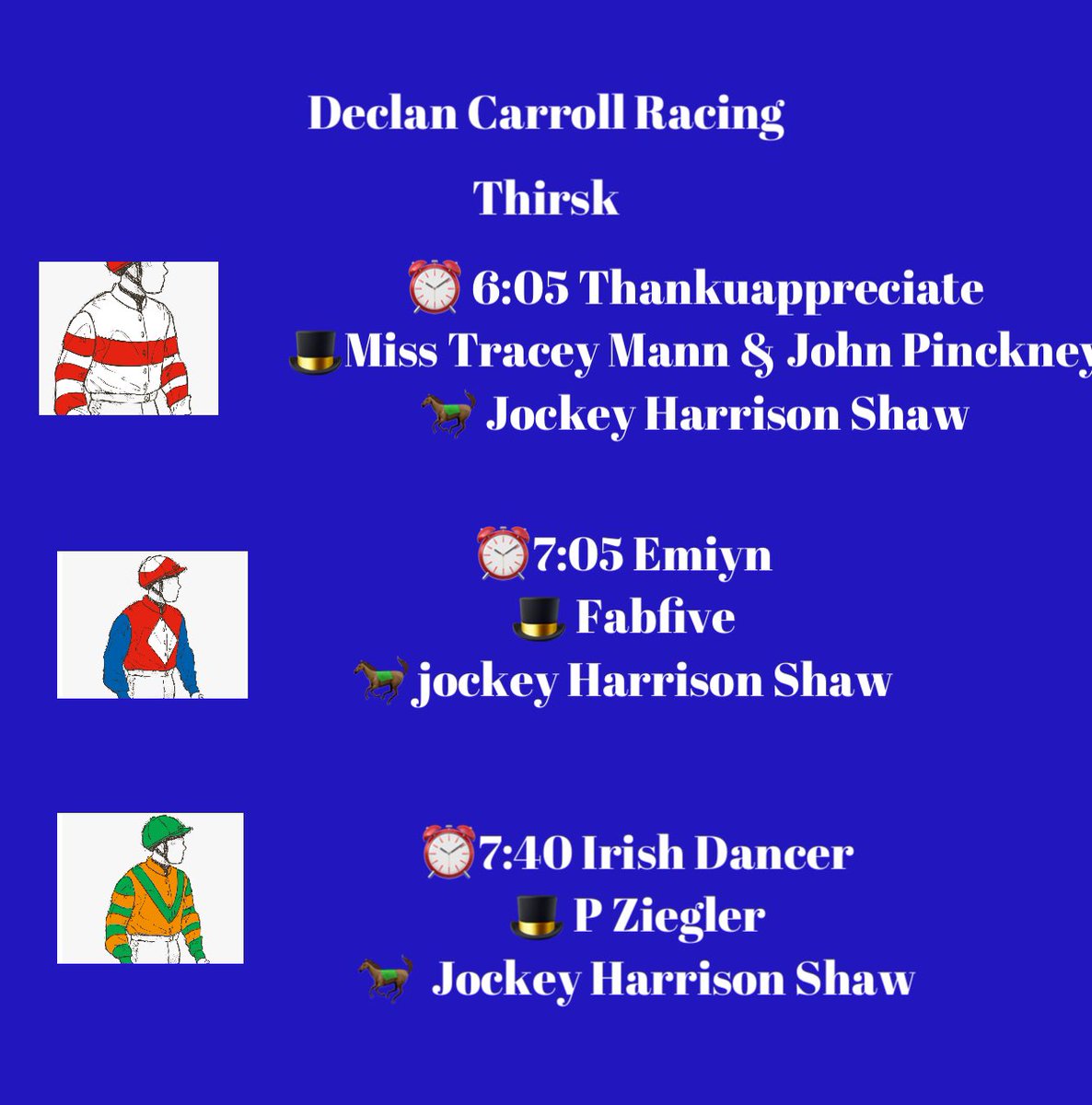 9 runners across 3 meeting today @NottsRacecourse @BangorRaces @ThirskRaces @weeto_10 @shaw_harrison @DavidNo45583497 @FleggRaymond @RacingSantry @YorkshireRacing @freddytylicki