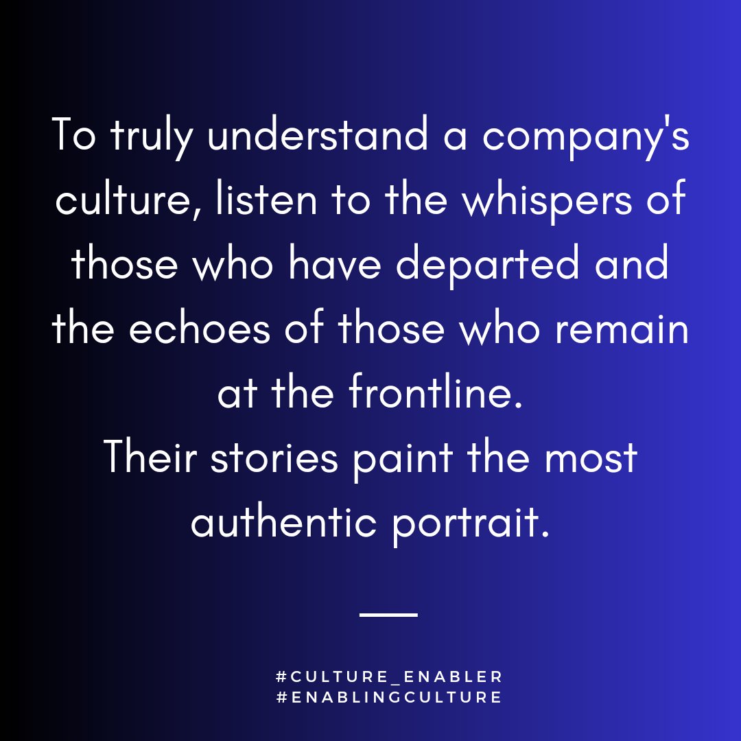 Unlocking the essence of a company's culture isn't found in the boardroom, but in the voices of departed employees and frontline warriors. #workplaceconversations #CompanyCulture #VoicesFromWithin
#workplaceculture
