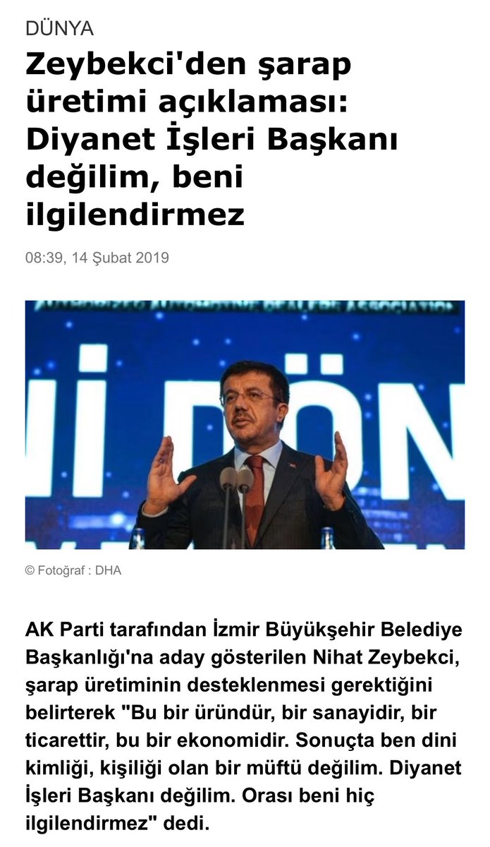 Ak Parti sokağa çıkıp seçim yenilgisini araştıracakmış mış yani Masrafa gerek var mı? Nihatlarının, Özlemlerinin sayısını artırsa halkın %90’ı rey verir. “Ak Parti tarafından İzmir Büyükşehir Belediye Başkanlığı'na aday gösterilen Nihat Zeybekci, şarap üretiminin