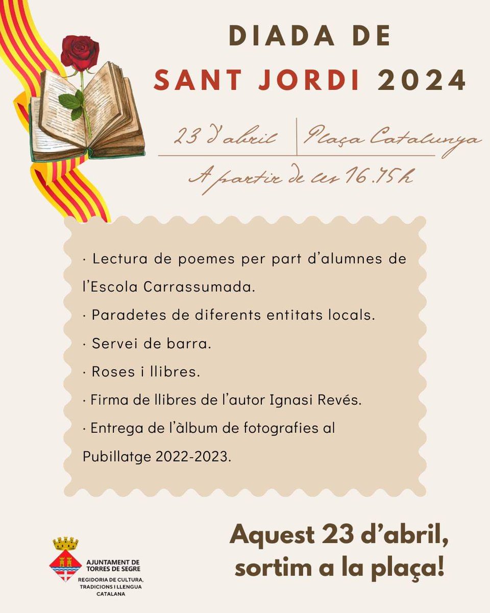 I, per acabar de rematar el #SantJordi2024, anirem a #TorresdeSegre a signar llibres de #Solponent i #Unaterradoli! Ens veiem!