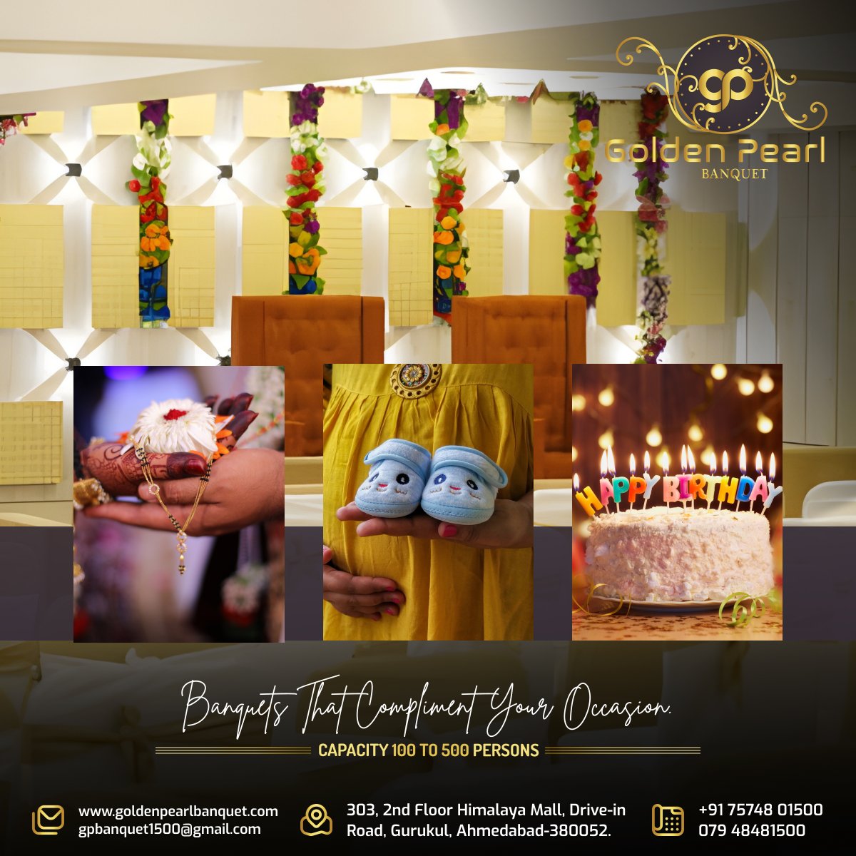 Banquets That Compliment Your Occasion

#GoldenPearl #banquet #ahmedabad #gurukulahmedabad #banquethall #event #party #wedding #birthday #ringceremony #food #enjoyment #celebrations