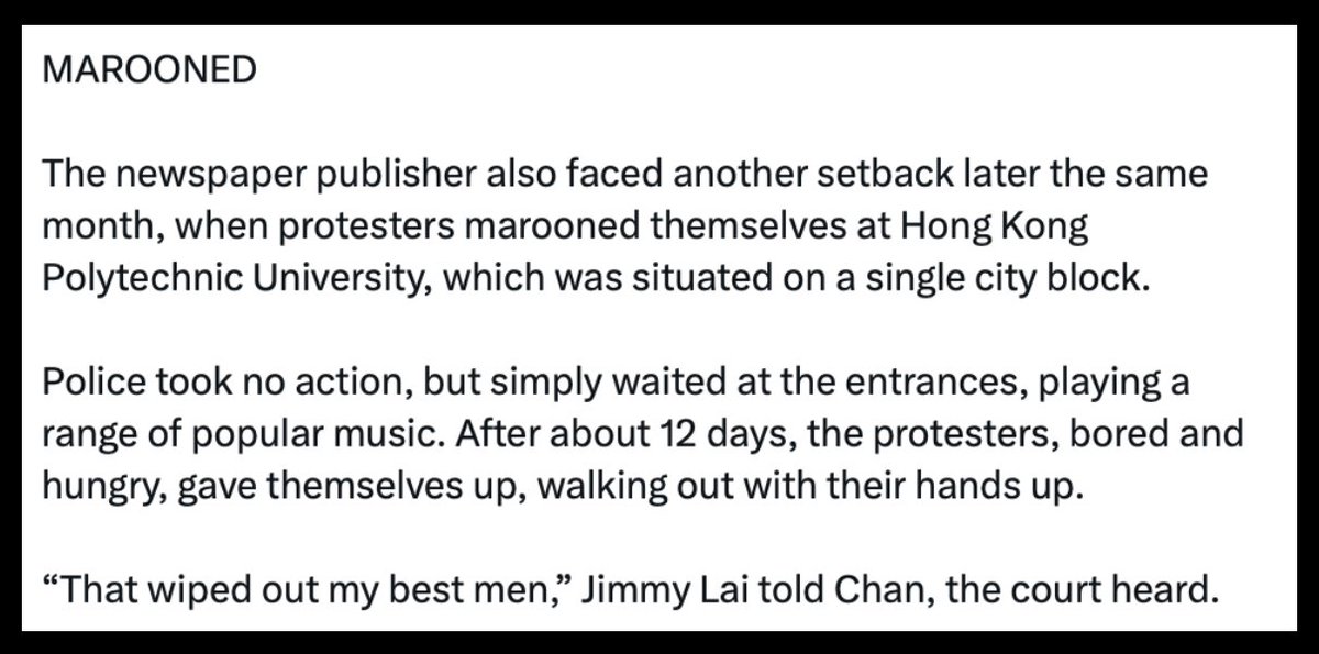 'Police took no action, but simply waited at the entrances' during the 2019 siege at PolyU, I write. This is a blatant lie. On Nov 18th alone, police shot 1,458 canisters of tear gas as well as 1,391 rubber bullets, and tried to drive an armored vehicle onto campus. /