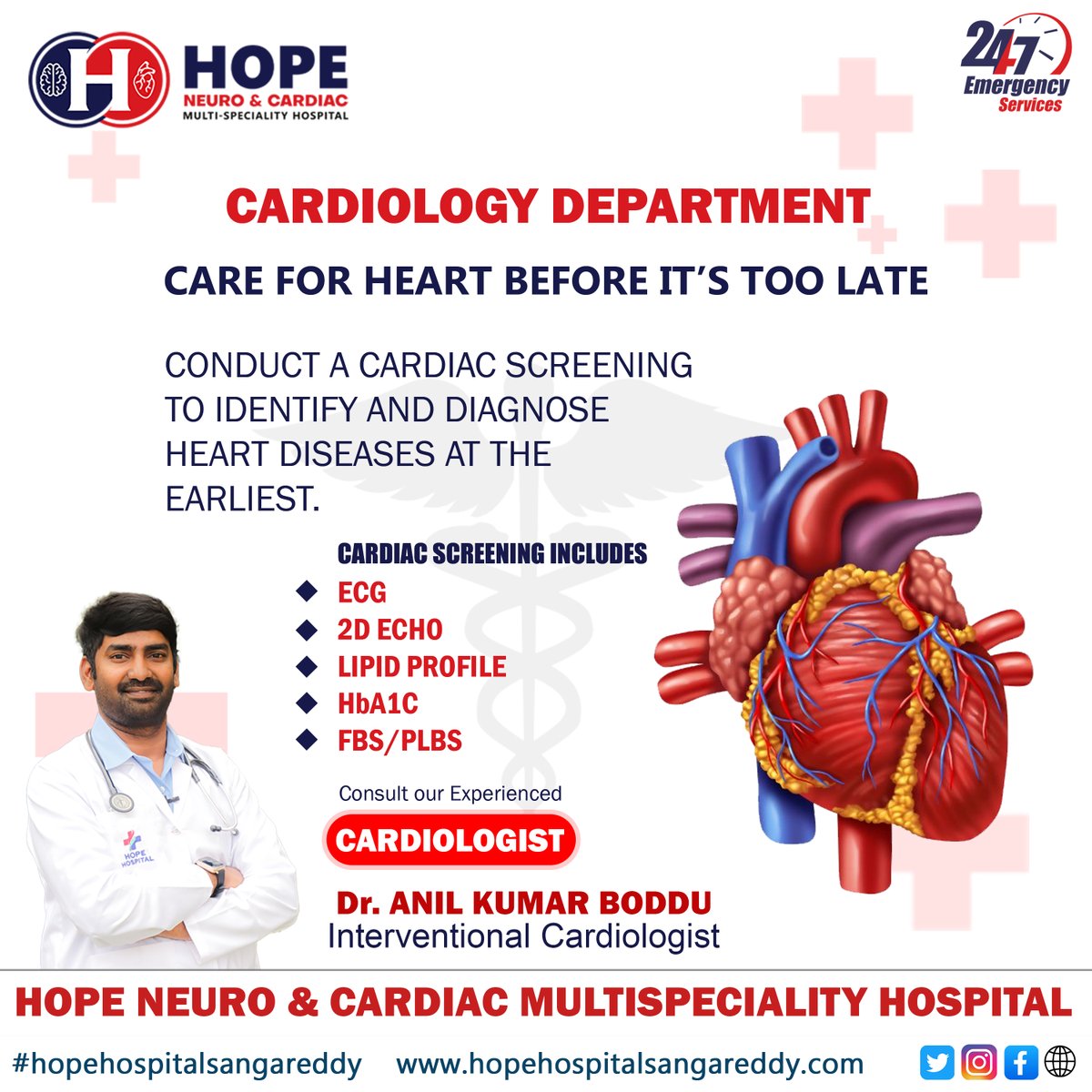 Hope Neuro & Cardiac Multispecialty Hospital Sangareddy
Our Doctor 
Dr. Anil Kumar Boddu
Interventional Cardiologist
Appointment : 8885333053 7729955455 
#HeartHealth
#Cardiology
#HealthyHeart
#heartawareness
#CardiacCare
#heartdisease
#CardioVascularHealth
#hearthealthy