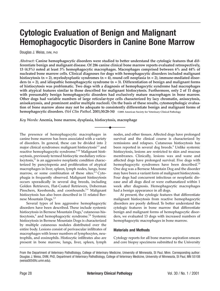 Cytologic evaluation of benign and malignant hemophagocytic disorders in canine bone marrow eurekamag.com/research/045/6…