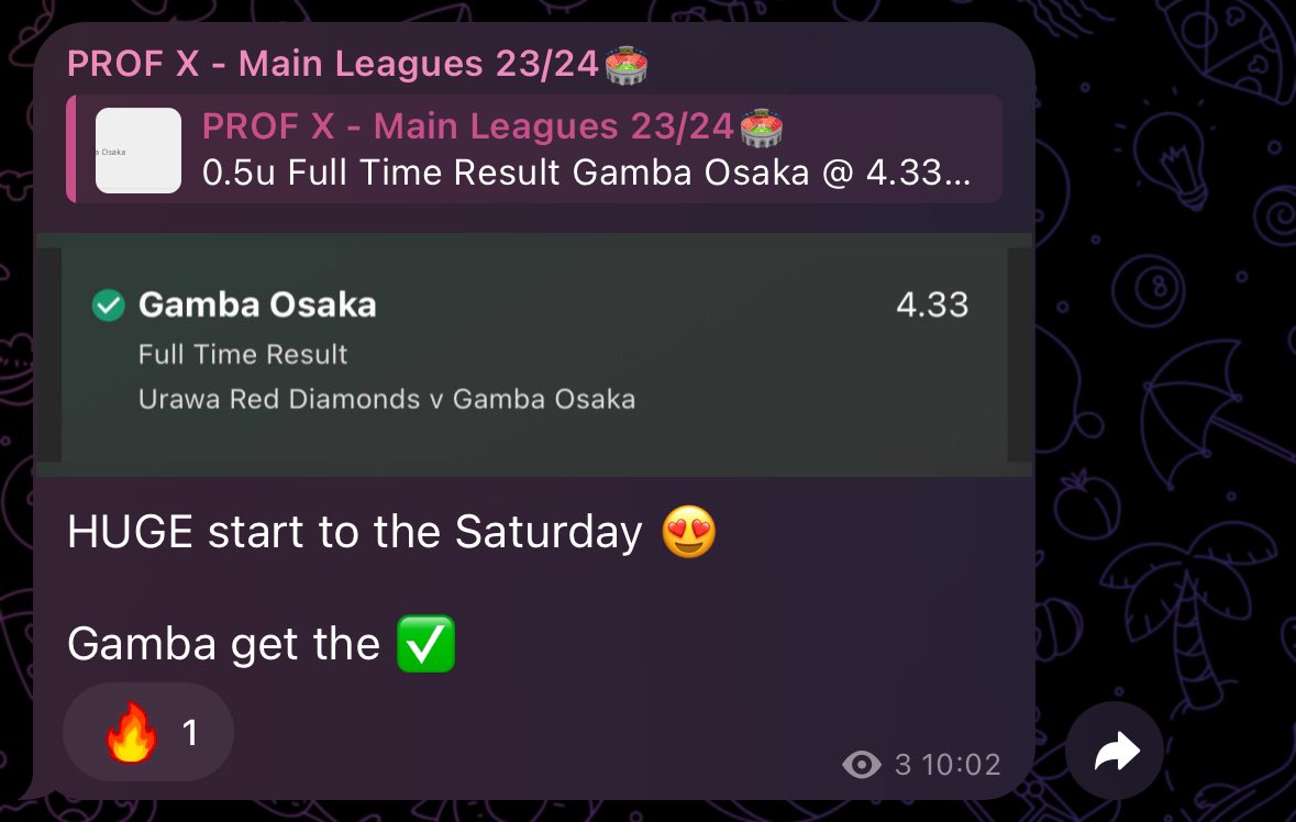 A perfect start to the weekend! Gamba Osaka Full Time Result @ 4.33 ✅ Don’t miss out on the rest of the weekends bets which you can get for FREE! sublaunch.com/profxbets?code…